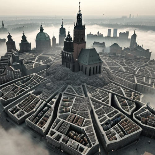 **Image Prompt:** "A map of Poland visualized as a body, lungs representing Warsaw and Krakow struggling to breathe due to smog, depicting them as diseased and damaged. Use muted, desaturated colors to emphasize the pollution. Dramatic lighting, digital art."